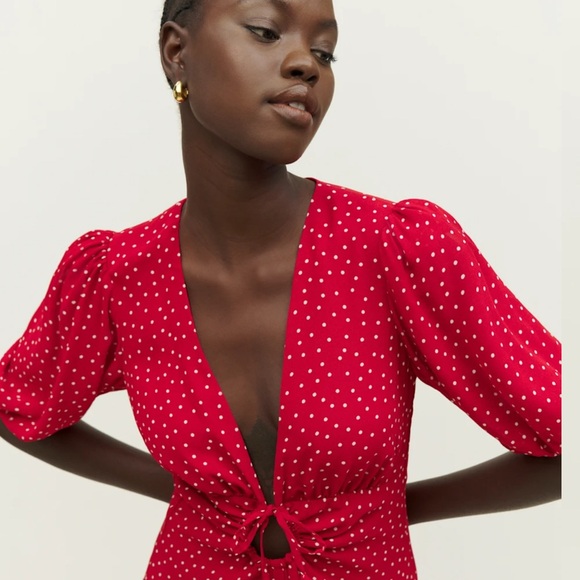 Reformation Cressida Red Puff Sleeve Mini Dress size 4 - Picture 4 of 10